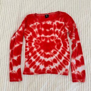 REALISATION PAR Heart Long Sleeve Tee in Red Tie Dye in size XS
